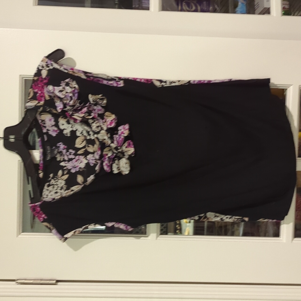 White House Black Market Black Floral-Trim Blouse